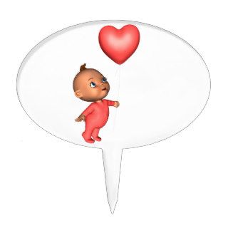 Toon Baby with Pink Heart Balloon Cake Picks