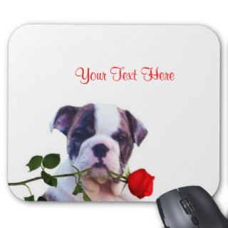 Bulldog Puppy Red Rose Valentine Design Mousepads