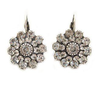 Liz Palacios Silver Plated Large Flower Crystal Earrings   Crystal SE 67 Jewelry