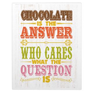 Inspirational Art   Chocolate Is The Answer. Display Plaque