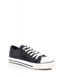 Teens Navy Leather Look Trainers