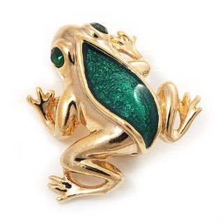 Small Green Enamel 'Frog' Brooch In Gold Plated Metal   2.5cm Length Brooches And Pins Jewelry