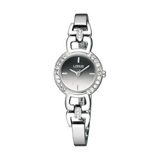 Lorus Ladies silver round crystal dial black face bracelet watch