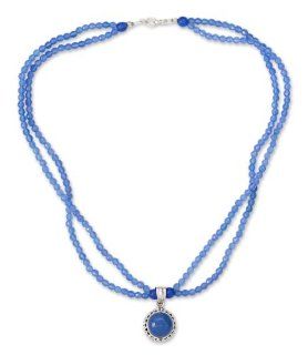 Sterling silver pendant necklace, 'Eternally Blue'   Handcrafted Silver and Blue Chalcedony Necklace from India Jewelry