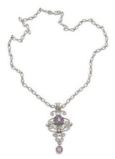 Amethyst pendant necklace, 'Rejoice'   Sterling Silver and Amethyst Pendant Necklace Jewelry