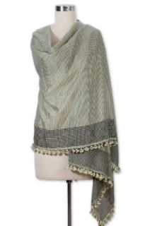 Cotton and silk shawl, 'Pretty Pompoms' Pashmina Shawls