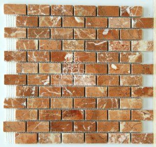 Rojo Alicante 1 X 2 Tumbled Marble Brick Mosaic Tiles   Stone Tiles  