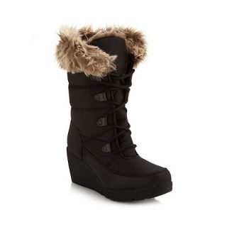 Mantaray Black faux fur trim wedge snow boots