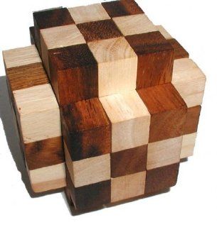 Muscle Cube Wood Brain Teaser Puzzle   2 Tone Toys & Games