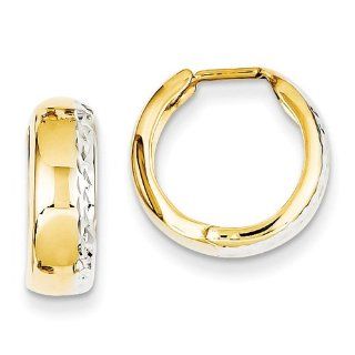 14k Two Tone Gold Textured Hinged Hoop Huggie Earrings. Metal Wt  1.77g Diamond Huggie Hoops Jewelry