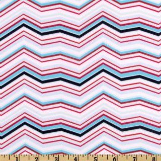 62'' Wide Matte Jersey Knit Print ZigZag Multi/White Fabric By The Yard