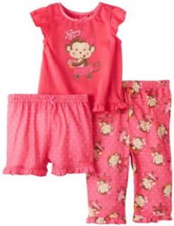 Little Me Baby Girls Infant Monkey 3 Piece Pajama, Pink, 18 Months Clothing