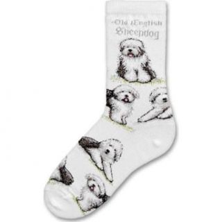 For Bare Feet  Old English Sheepdog Adult Poses Socks (White), Medium Clothing