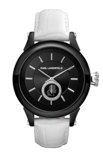 KARL LAGERFELD Chain Detail Leather Watch, 40mm