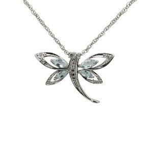 Sterling Silver Sky Blue Topaz, Cubic Zirconia Dragonfly Necklace Pendant Necklaces Jewelry