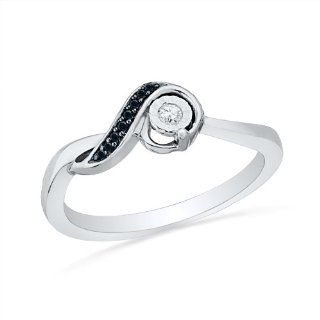 Sterling Silver Black and White Round Diamond Twisted Promise Ring (1/10 Cttw) D GOLD Jewelry
