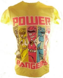 Mighty Morphin Power Rangers Mens T Shirt   Character Swathes on Yellow (X Small) Clothing