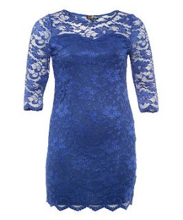 Lovedrobe Blue Scallop Hem 3/4 Sleeve Lace Dress