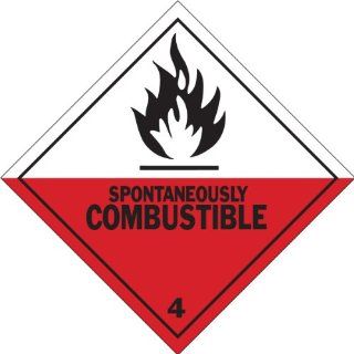 Brady 121069 Vinyl Film Dot Hazardous Material Shipping Labels , Black,  Red On White,  4" Height x 4" Width,  Legend "Spontaneously Combustible 4" (500 Labels per Roll, 1 Roll per Package)