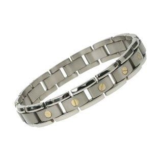 Titanium Bracelet with 18K gold. It is light & strong with satin finish on the inside, and polished on the outside. 8" in length Jewelry