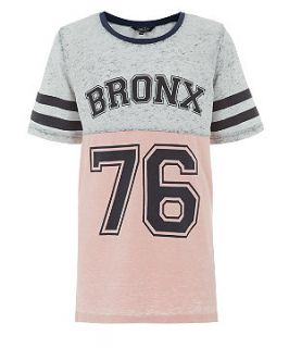 Teens Shell Pink Bronx 76 Longline Baseball T Shirt