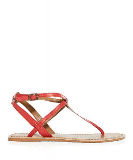 Red Leather Strappy Flat Sandals