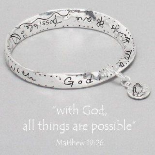 Womens Silver Bracelet, "With God All Things Are Possible" Bible Verse, Matthew 1926 Jewelry