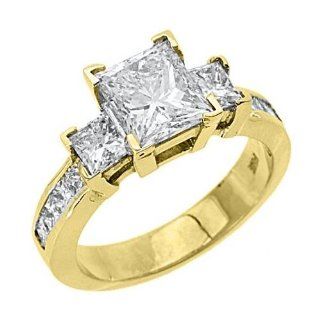 14k Yellow Gold Princess Cut Past Present Future 3 Stone Diamond Ring 3.33 Carats TheJewelryMaster Jewelry