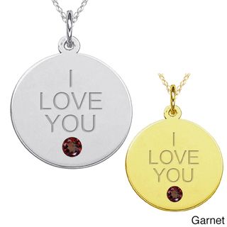 10k Gold Gemstone Engraved 'I LOVE YOU' Necklace Gemstone Necklaces