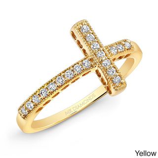 14k Gold 1/6ct TDW Diamond Curved Sideways Cross Ring (H, I1 I2) Diamond Rings