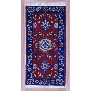 Indo Hand knotted Kazak Red/ Blue Wool Rug (2'2 x 4') Accent Rugs