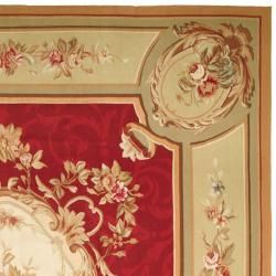Hand knotted French Aubusson Weave Red Taupe Wool Rug (14' x 20') Oversized Rugs
