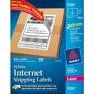 Avery Internet Shipping Labels for Laser Printers with TrueBlock Technology, 5.5 x 8.5 Inches, White, Box of 200 (05126) 