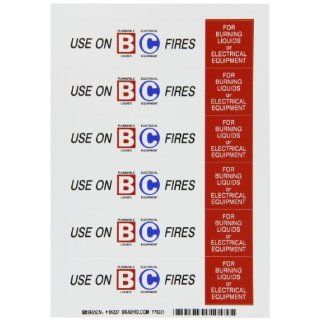 Brady 95227,  Fire Extinguisher Labels, 1 1/2" Height x 6" Width, Red/Blue on White, Legend "Use On B, C Fires"  (1 Card per Package  6 stickers per card)
