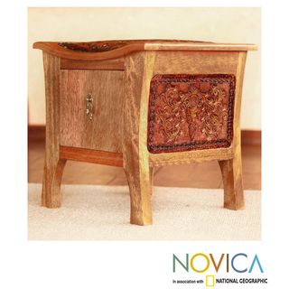 Tornillo Wood and Leather 'Colonial Floral Rhythm' Accent Table (Peru) Novica Coffee, Sofa & End Tables