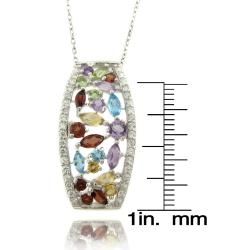 Dolce Giavonna Sterling Silver Multi gemstone and Diamond Accent Necklace Dolce Giavonna Gemstone Necklaces