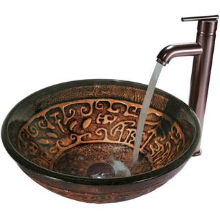 VIGO Golden Greek Glass Vessel Sink and Single Handle Faucet Set in Oil Rubbed Bronze Vigo Sink & Faucet Sets