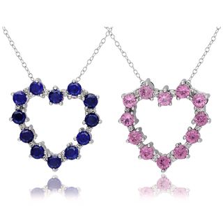 Miadora Sterling Silver Sapphire and Diamond Reversible Heart Necklace Miadora Gemstone Necklaces