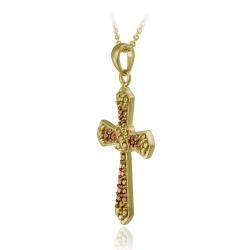 DB Designs 18k and Rose Gold over Silver Champagne Diamond Accent Cross Necklace DB Designs Diamond Necklaces