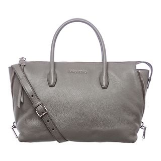 Miu Miu 'Madras' Grey Leather Side zip Satchel Miu Miu Designer Handbags