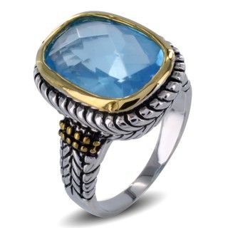 Two tone Aqua Blue Resin Stone Antiqued Ring West Coast Jewelry Fashion Rings