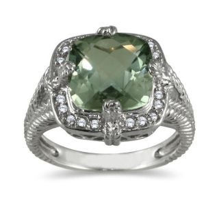 Silver Green Amethyst and 1/10ct TDW Diamond Ring (H I, I2 I3)(Sz 7) Gemstone Rings