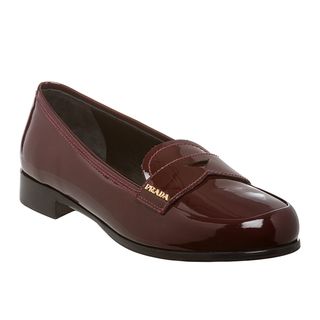 Prada Women's Deep Red Patent Leather Loafers Prada Designer Women's Shoes