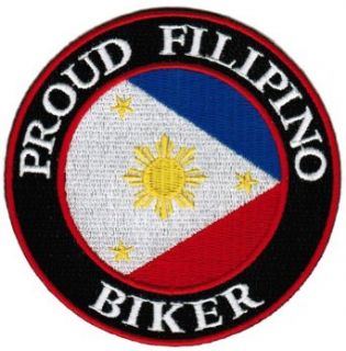 Proud Filipino Biker Embroidered Patch Philippines Flag Pinoy Iron On Motorcycle Clothing