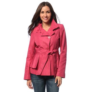Tahari Women's Think Pink Peplum Belted Rain Trench Coat Tahari ASL Coats