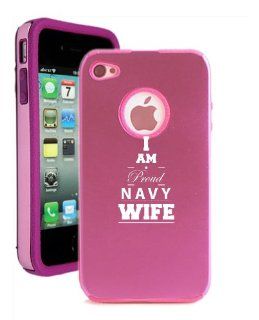 SudysAccessories Proud Navy Wife1 iPhone 4 Case iPhone 4S Case   MetalTouch Pink Aluminium Shell With Silicone Inner Protective Designer Case Cell Phones & Accessories