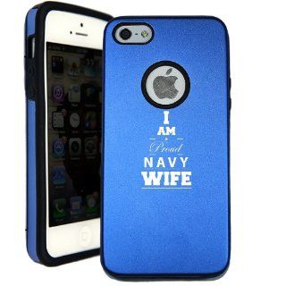 SudysAccessories Proud Navy Wife1 iPhone 5 Case iPhone 5S Case   MetalTouch Blue Aluminium Shell With Silicone Inner Protective Designer Case Cell Phones & Accessories