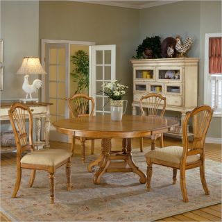 Hillsdale Wilshire 7 Piece Round Dining Table Set in Pine Finish   4507DTBRNDC7