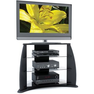 Sonax Florence 34 inch Midnight Black TV Stand with Glass Shelves Sonax Entertainment Centers