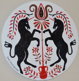 23 1/2 Inch Diameter Designs Similar to This Were Often Used to Decorate the Hope Chests of Young Ladies. This Is a Very Striking Design Depicting 2 Large Unicorns, Facing Each Other in a "Rearing" Position. These Wild and Legendary Creatures Had